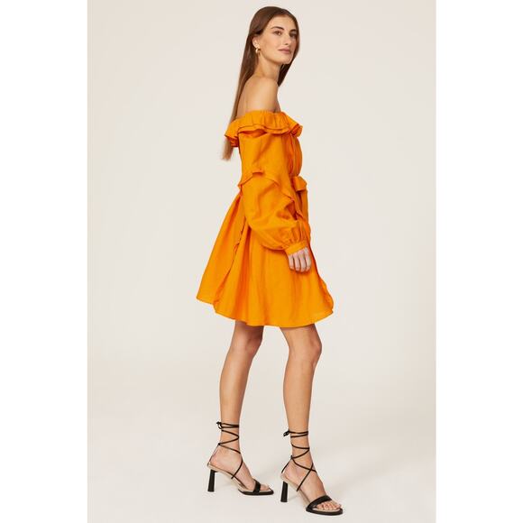 Marissa Webb Cold‎ Shoulder Dress Dress Orange Linen Blend Long Sleeve Sz 12 - Picture 2 of 15